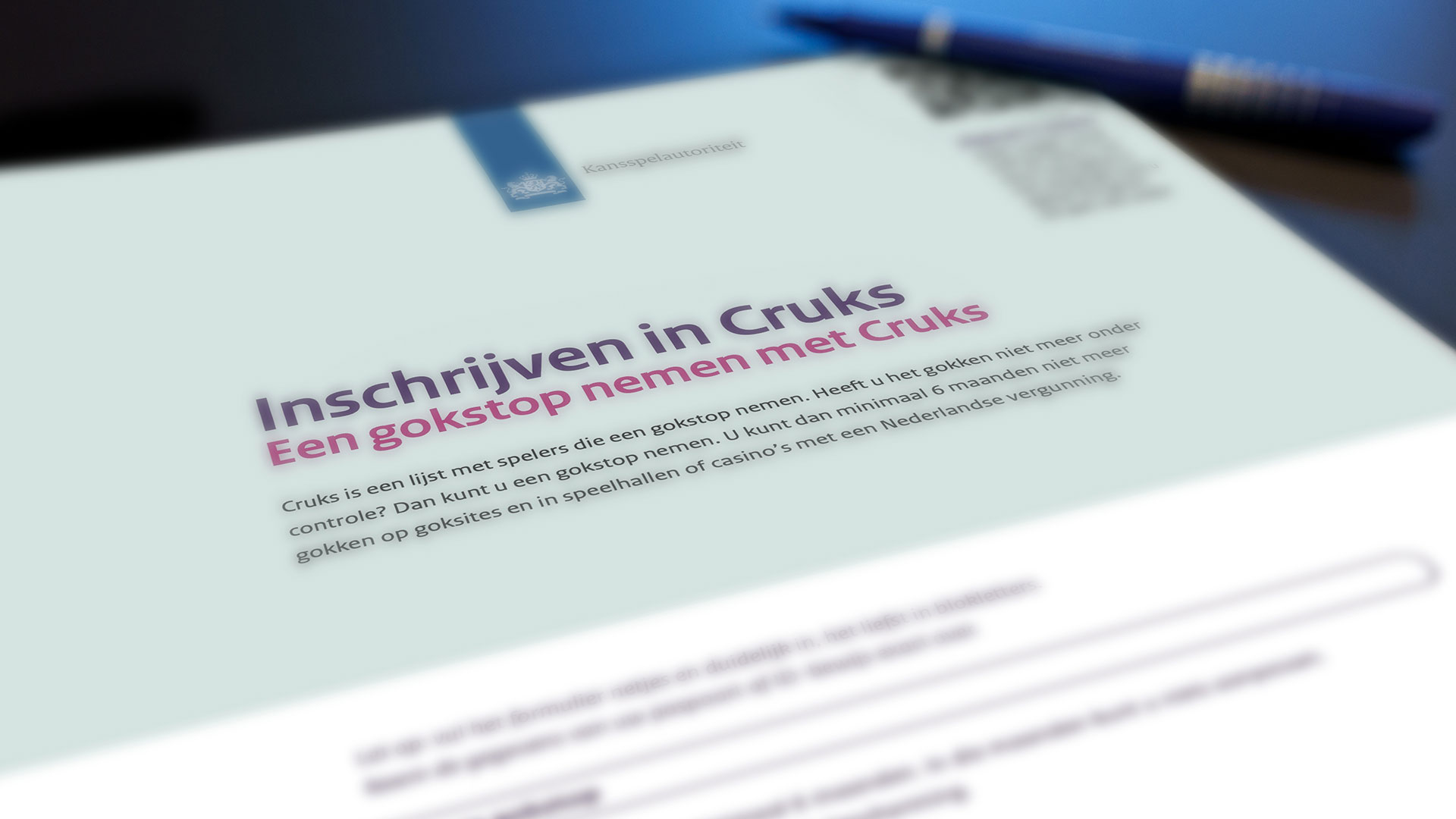 Formulier "een gokstop nemen met Cruks"